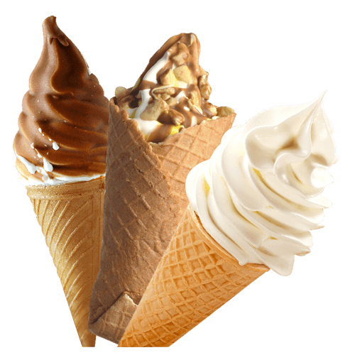 Three MilkyWay softy cones: chocolate dipped, nut crunch and classic vanilla swirl